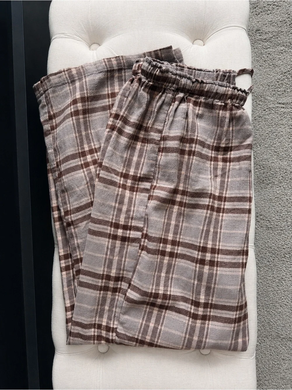 Sincerely Jules Plaid 99% Cotton Lounge Pants Women’s L Brown Taupe Wide Leg